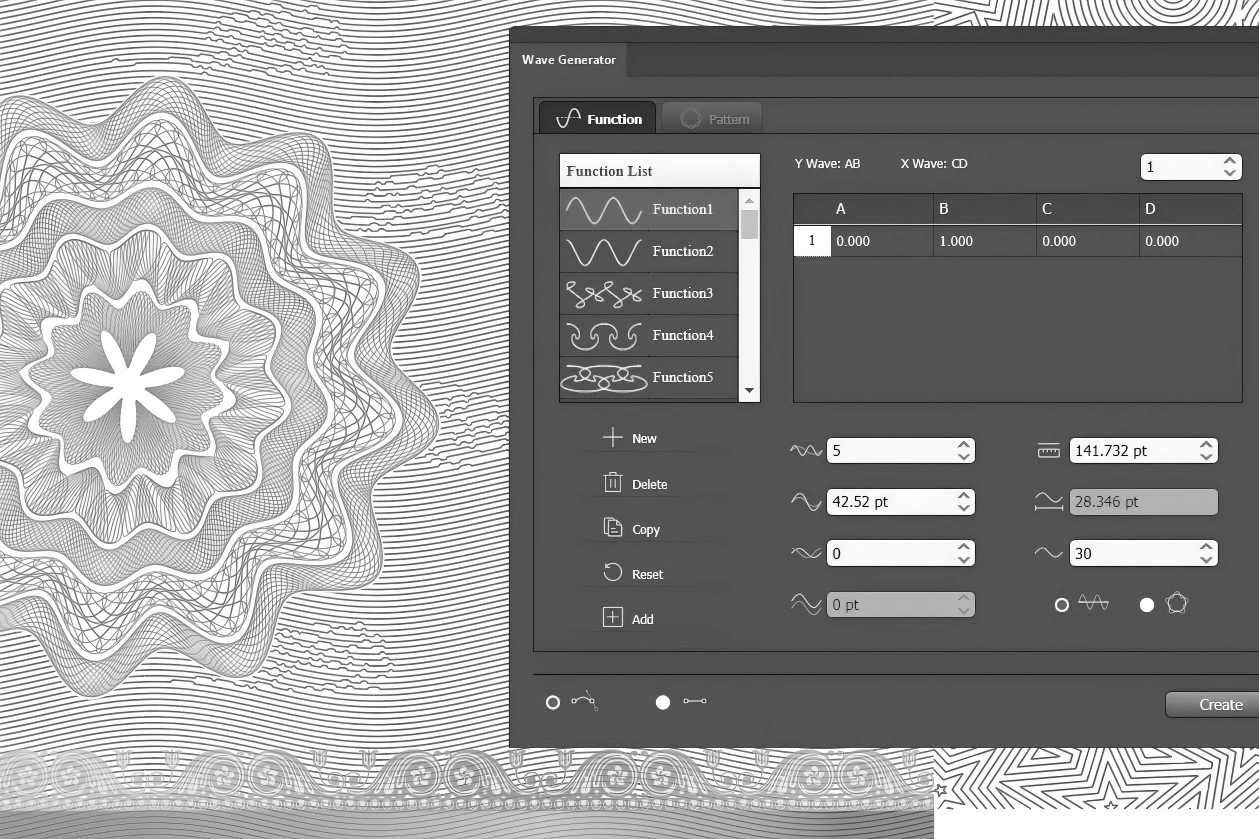 LineSharp guilloche controls and intricate circular pattern